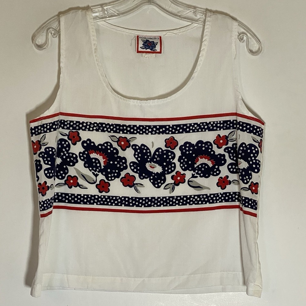 Vintage Young Concepts Tank Womens Medium Multi Red White Blue Floral Classy Fun